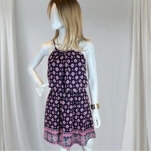 Peach Royal Pink and Blue Halter Mini Sundress